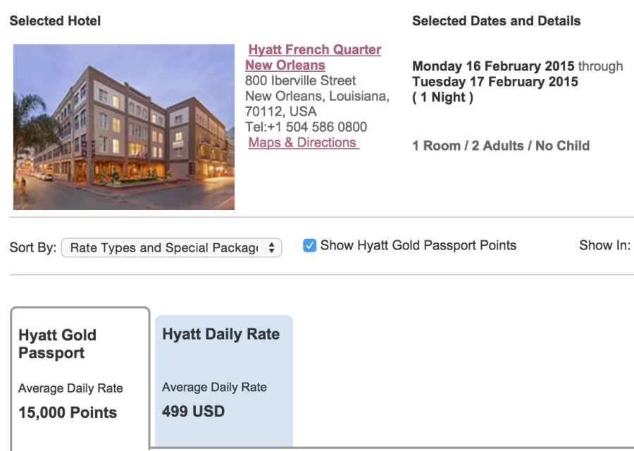 Hyatt French Quarter availability - 15,000 points or $500? 