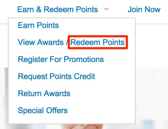 When you have enough points, click "View Award/Redeem Points"