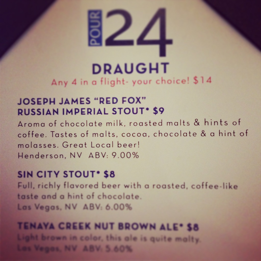 Beer menu at Pour 24 featuring locally brewed craft beers
