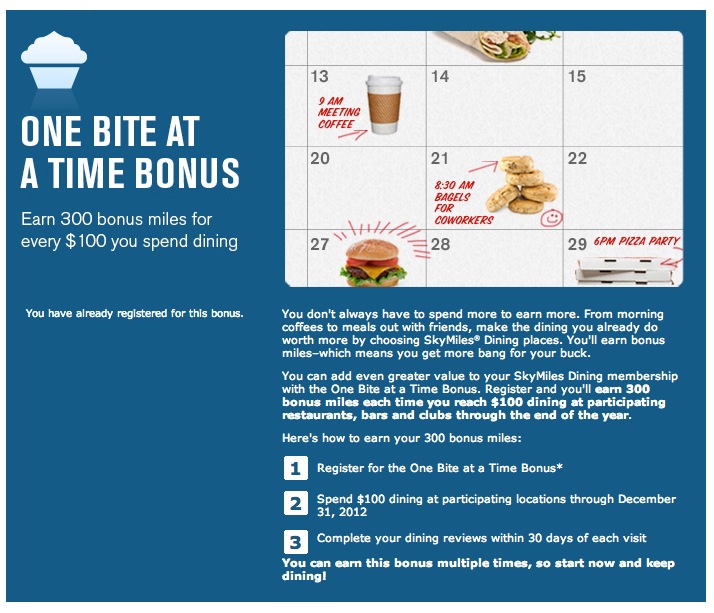 Example of a dining rewards bonus