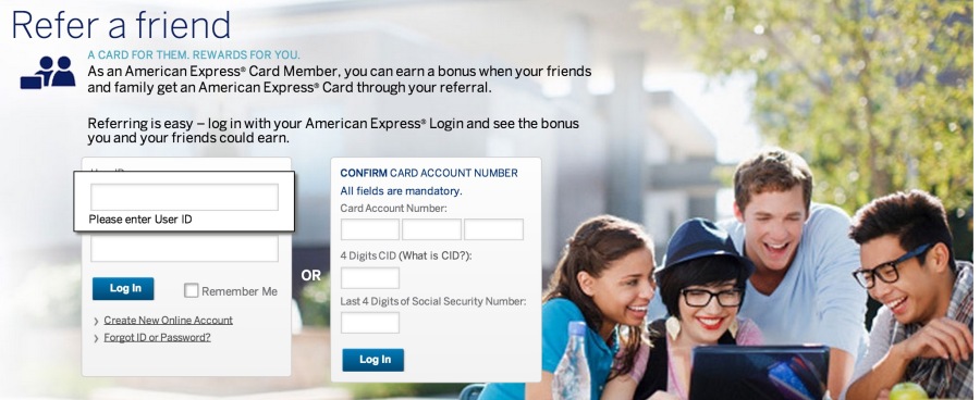 American Express Refer a Friend landing page