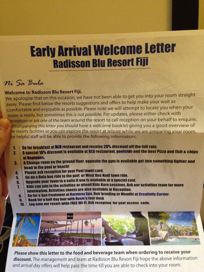 "Early Arrival Welcome Letter"