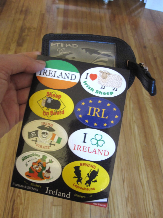 Ireland stickers and luggage tag from Etihad