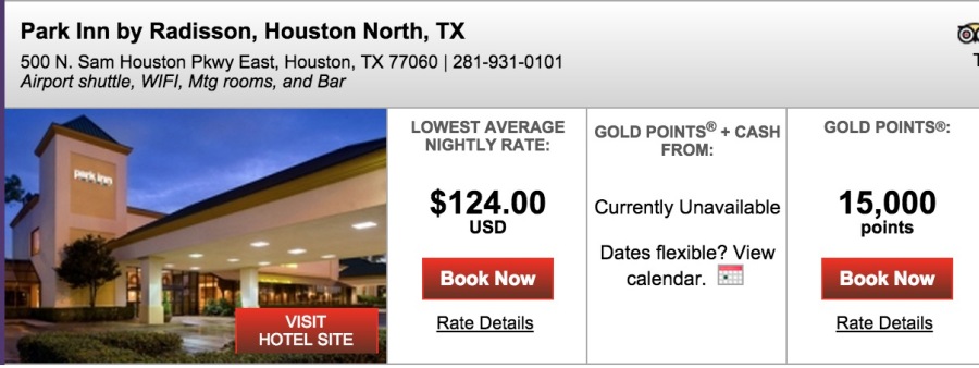 The Park Inn, Houston would be ~$744 for 6 nights