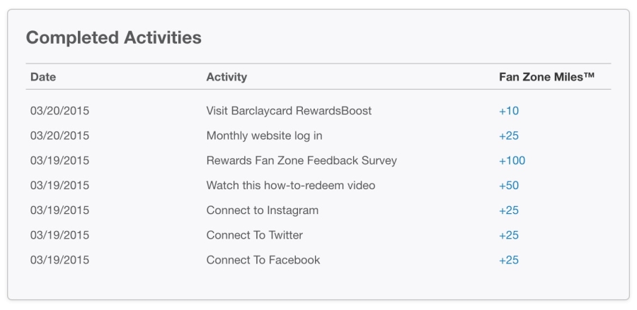 My Rewards Fan Zone activity