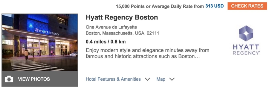 Great availability at the Boston Hyatt Regency