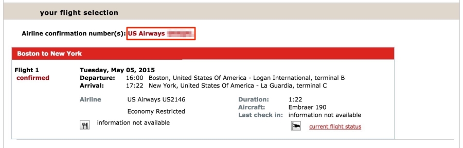 There's my US Airways record locator - how handy!