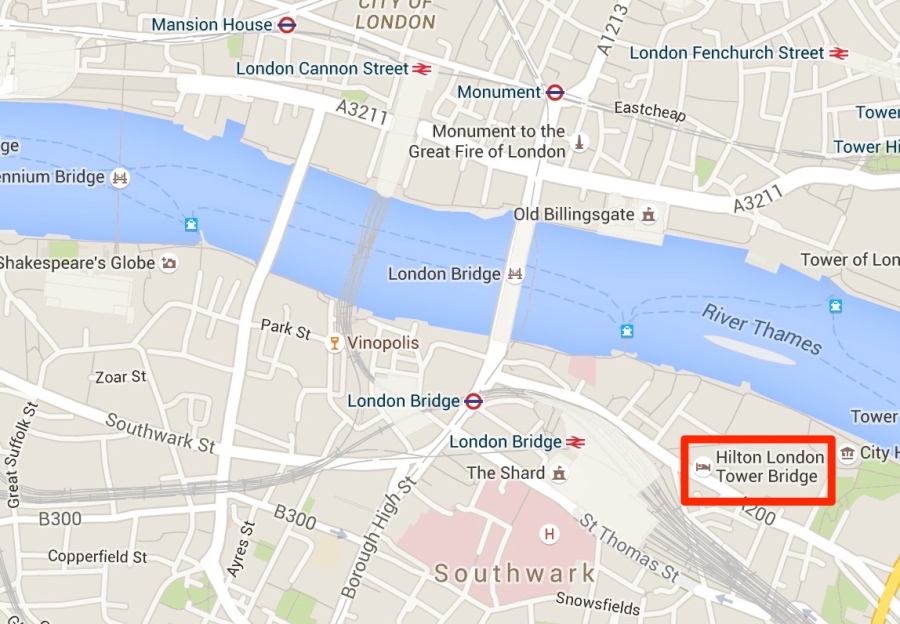 Location of the Hilton London Tower Bridge