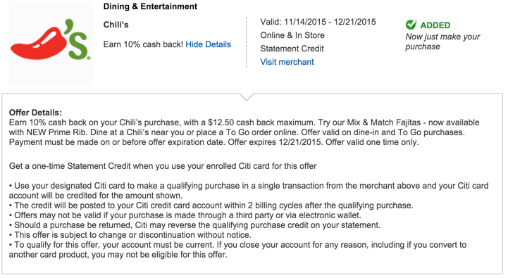 T&Cs of the Chili's offer