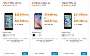 a screenshot of a cell phone price list