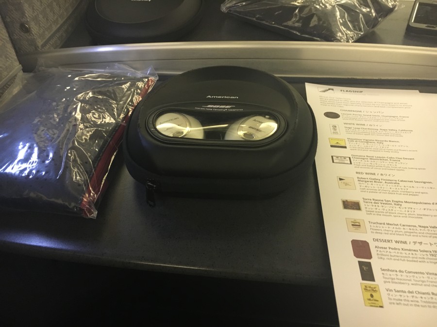 Bose headphones and amenity kit