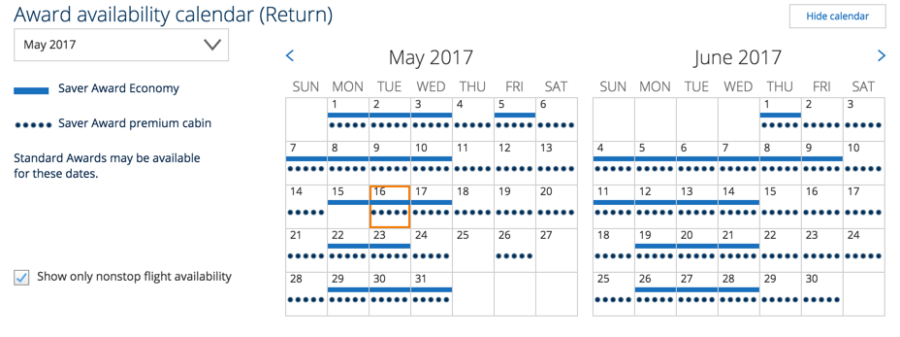 Space is open nearly every day in May and June 2017 in Business Class to AND from Brussels