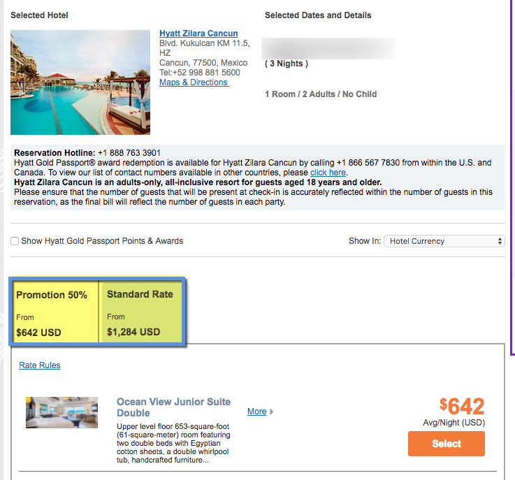 Ocean View Junior Suites were selling for $641 a night + taxes and fees