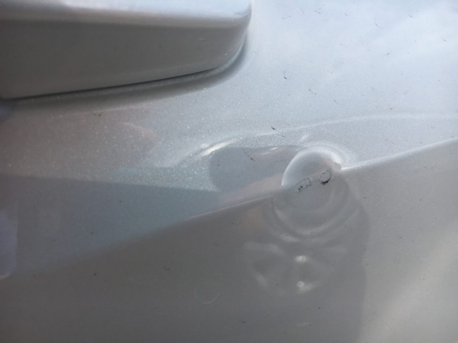 a close up of a white car