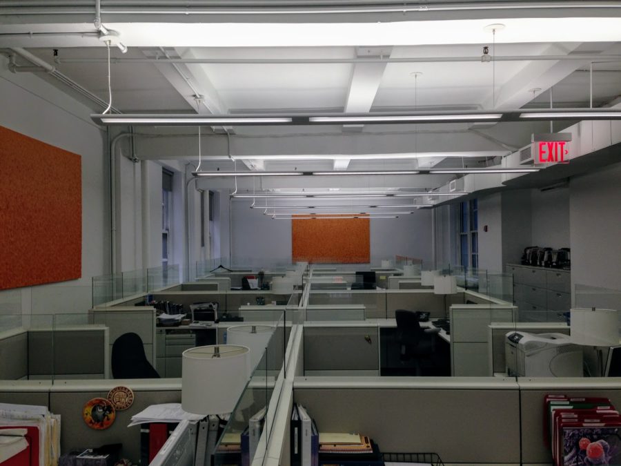 an office with cubicles