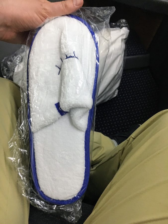 a person holding a slipper in a plastic bag