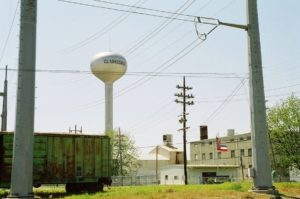 a water tower in the background