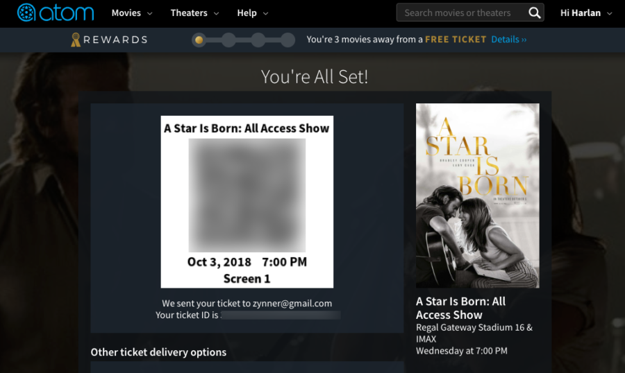 a screen shot of a movie ticket