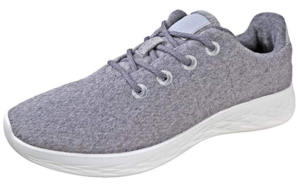 a grey shoe with laces