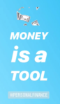 a blue background with white text and money