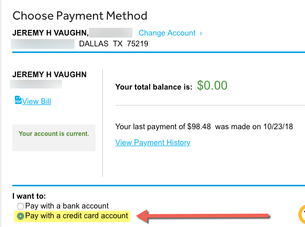 a screenshot of a credit card account