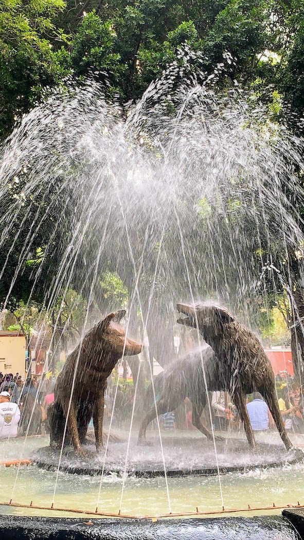 a statue of two bears in a fountain