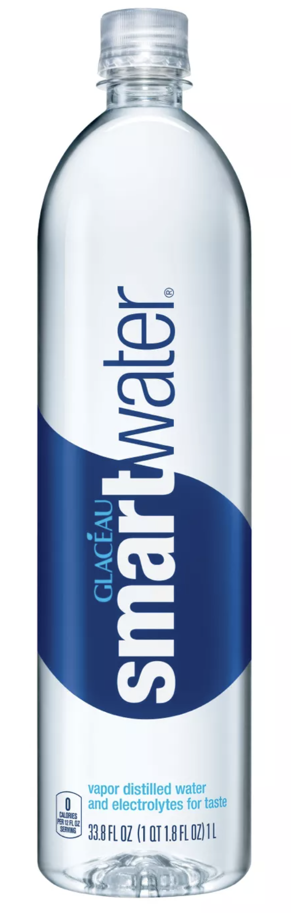 a can of water with a blue and white label