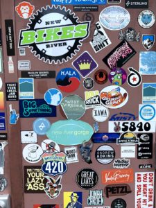 a wall with many stickers