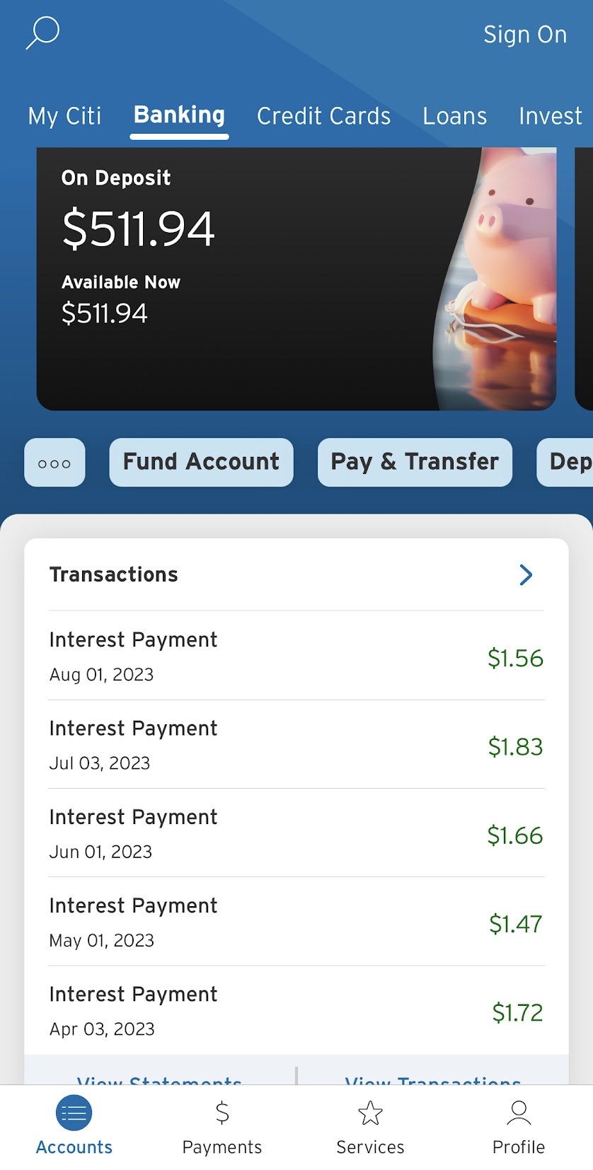 a screenshot of a mobile banking app
