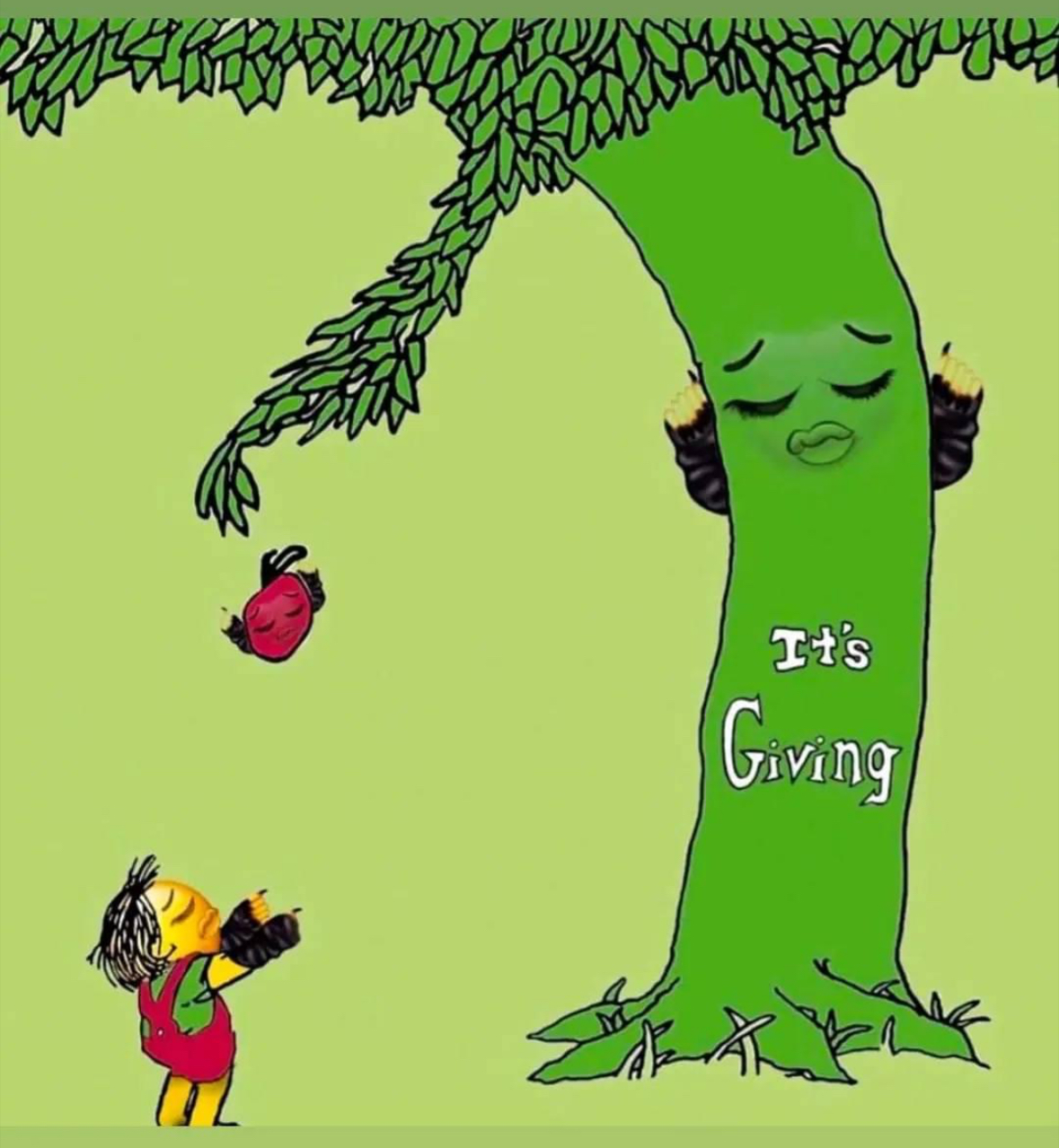 a cartoon character holding a tree